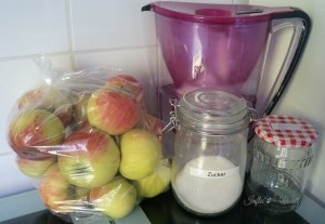 Zutaten zum kochen von Apfelmus / Apfelkompott