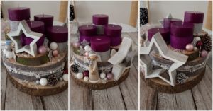Eine Rundumansicht meines modernen beeren, silber und grau DIY Adventskranz 2017