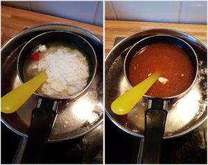 Wachs im Wasserbad fuer Duftkerzen schmelzen