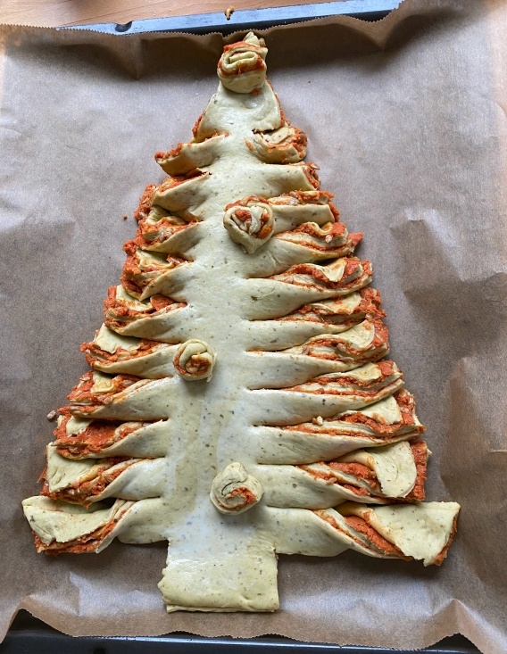 Das Rezept fuer unsere Weihnachts Pestotanne / Pestosonne in vegetarisch